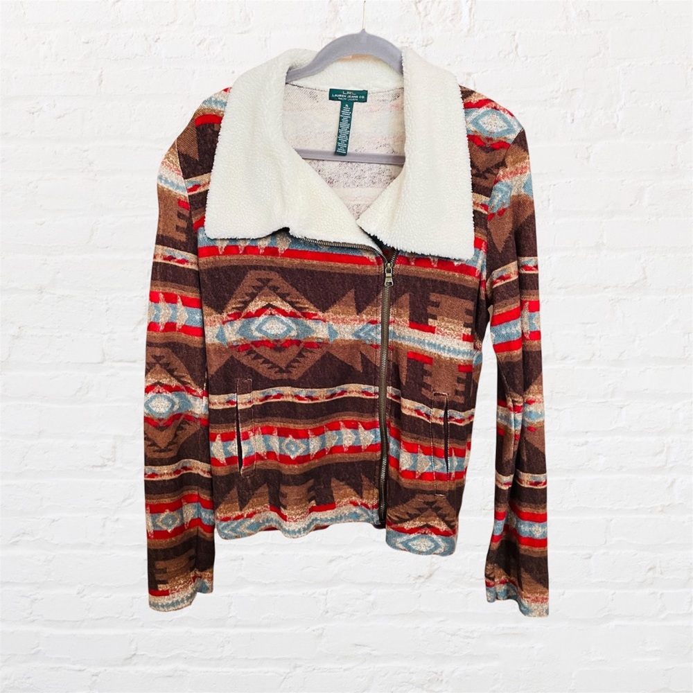 Lauren Jeans Co. (Ralph Lauren) Aztec Zip Up Sweater with Sherpa Collar | XL